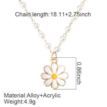 Daisy Flower Necklace - White Pearl Necklaces for Women, Elegant Daisy Pendant Jewelry