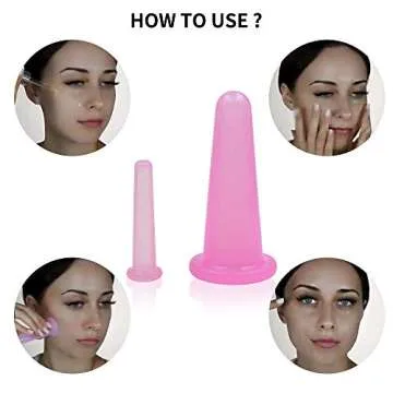 KRISMYA 4 Pcs Facial Cupping Set,Natural Silicone Facial Massage Cup for Body,Face,Neck,Back,Eye Massage,Vacuum Tank,Perfect for Body,Facial Care,Anti-Aging Beauty Tool(2 Small&2 Large, Pink)