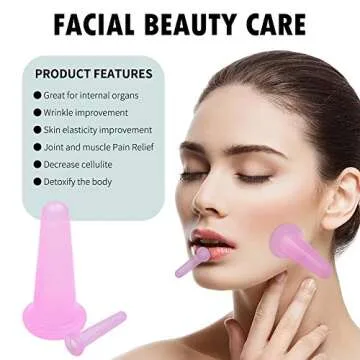 KRISMYA 4 Pcs Facial Cupping Set,Natural Silicone Facial Massage Cup for Body,Face,Neck,Back,Eye Massage,Vacuum Tank,Perfect for Body,Facial Care,Anti-Aging Beauty Tool(2 Small&2 Large, Pink)