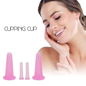 KRISMYA 4 Pcs Facial Cupping Set,Natural Silicone Facial Massage Cup for Body,Face,Neck,Back,Eye Massage,Vacuum Tank,Perfect for Body,Facial Care,Anti-Aging Beauty Tool(2 Small&2 Large, Pink)