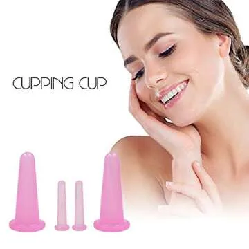 KRISMYA 4 Pcs Facial Cupping Set,Natural Silicone Facial Massage Cup for Body,Face,Neck,Back,Eye Massage,Vacuum Tank,Perfect for Body,Facial Care,Anti-Aging Beauty Tool(2 Small&2 Large, Pink)