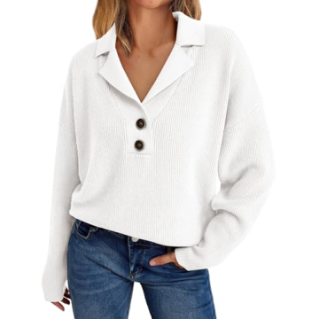 LILLUSORY Women's V-Neck Pullover Sweater - Chunky Knit Casual Warm Top