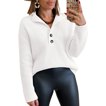 LILLUSORY Women's V-Neck Pullover Sweater Chunky Knit Casual Top