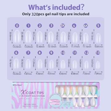 BTArtbox Short Almond Nail Tips - Natural Short Fake Nails with Tip Primer Full Cover, Stronger Nail Adhesion, Clear Soft Gel Nail Tips for Nail Extensions DIY Art