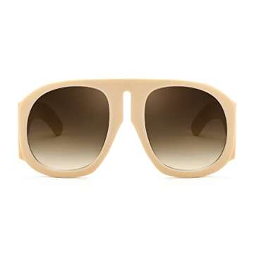 FEISEDY Retro Trendy Avaitor Sunglasses for Women Men Oversized Vintage 70s 80s Sunglasses Flat Top Shield Shades B2745