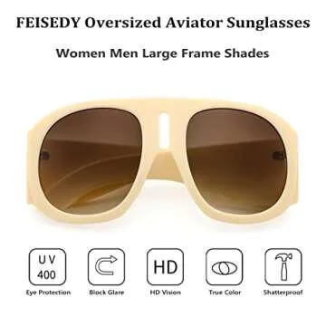 FEISEDY Retro Trendy Avaitor Sunglasses for Women Men Oversized Vintage 70s 80s Sunglasses Flat Top Shield Shades B2745
