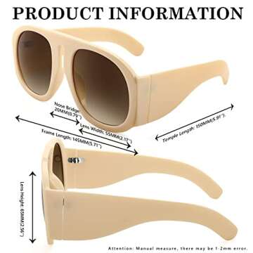 FEISEDY Retro Trendy Avaitor Sunglasses for Women Men Oversized Vintage 70s 80s Sunglasses Flat Top Shield Shades B2745