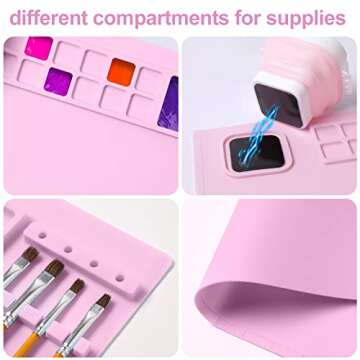 AWOKE Silicone Painting Mat - 20"X16" Silicone Art Craft Mat with 1 Water Cup for Kids - has12 Color Dividers - 2 Paint Dividers (Pink)