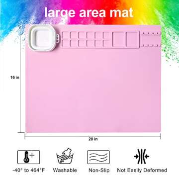 AWOKE Silicone Painting Mat - 20"X16" Silicone Art Craft Mat with 1 Water Cup for Kids - has12 Color Dividers - 2 Paint Dividers (Pink)
