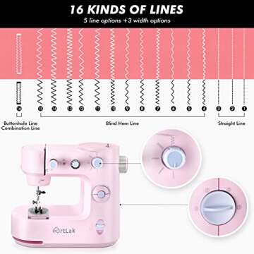 Sewing Machines for Beginner, ArtLak Portable Sewing Machine Mini with 16 Built-in Stitches and Reverse Sewing, Multi-function Mending Machine Small with Accessory Kit Pedal for Valentines Day Gifts