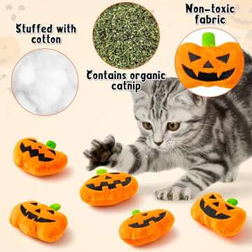 MALLMALL6 Catnip Toys for Cat - 5Pcs Halloween Pumpkin Jack O Lantern Catmint Interactive Cat Toy for Indoor Cats, Soft Orange Cat Supplies, Kitten Teething Chew Toy Set, Pet Gifts for Cat Lover
