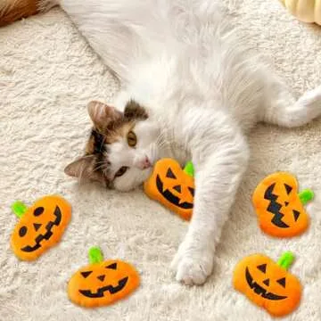 MALLMALL6 Catnip Toys for Cat - 5Pcs Halloween Pumpkin Jack O Lantern Catmint Interactive Cat Toy for Indoor Cats, Soft Orange Cat Supplies, Kitten Teething Chew Toy Set, Pet Gifts for Cat Lover