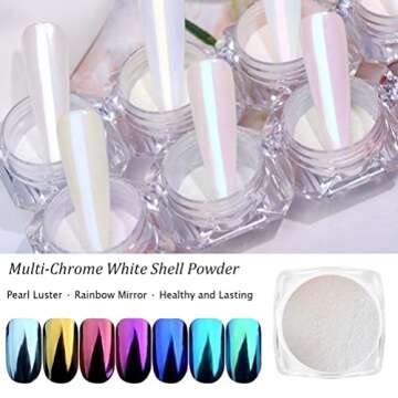 7 Colors White Pearl Chrome Nail Powder Aurora Metallic Nail Powder Holographic Mirror Effect Chrome...