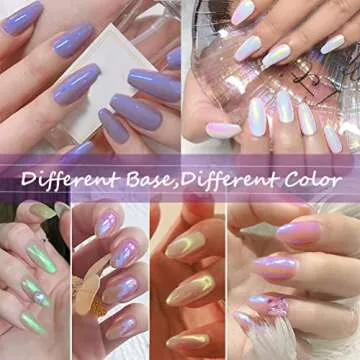 7 Colors White Pearl Chrome Nail Powder Aurora Metallic Nail Powder Holographic Mirror Effect Chrome Powder Iridescent Shell Powder Glitter Nail Art Pigment Manicure Powder for Nails (White Pearl)