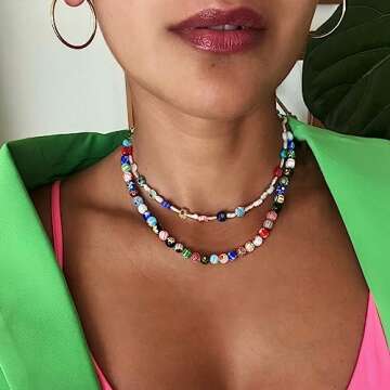 SOFYBJA Millefiori Colorful Seed Bead Flower Choker Necklace Murano Glass Crystal Beaded Necklace Handmade Jewelry for Women