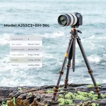 K&F Concept 62-inch Carbon Fiber Camera Tripod - Lightweight, Portability & Stability