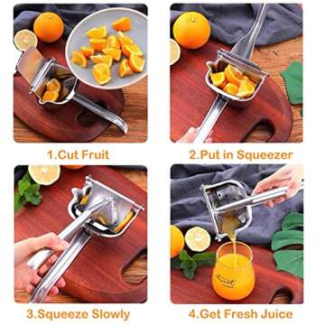 Manual Fruit Press Juicer, Heavy Duty Single Press Lemon Squeezer Premium Quality Metal Aluminum Alloy Hand Juicer Fruit Squeezer for Lemon, Orange, Grape1 Pack