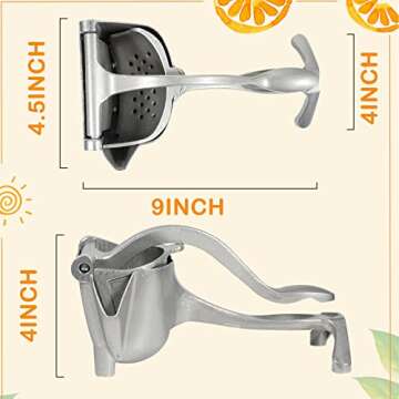 Manual Fruit Press Juicer, Heavy Duty Single Press Lemon Squeezer Premium Quality Metal Aluminum Alloy Hand Juicer Fruit Squeezer for Lemon, Orange, Grape1 Pack