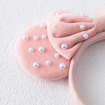 PAITTY Pearl Mouse Ears Bow Headbands for Themed Parties