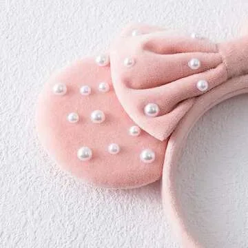 PAITTY Pearl Mouse Ears Bow Headbands for Themed Parties
