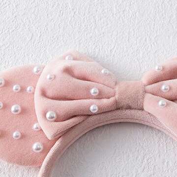 PAITTY Pearl Mouse Ears Bow Headbands for Themed Parties