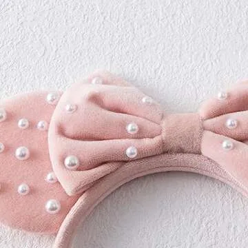 PAITTY Pearl Mouse Ears Bow Headbands for Themed Parties