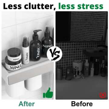 Toothbrush Holder Automatic Toothpaste Dispenser, White and Silver Wall Mounted Organizer with Magnetic Hanging Cups and Toothpaste Squeezer for bathrooms