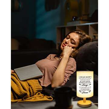 Calibron Mother's Day Gift for Mom, Elegant Fabric Lamp with Wooden Stand