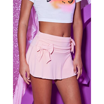 WDIRARA Women's Pink Bow Front Ruched Mini Skirt