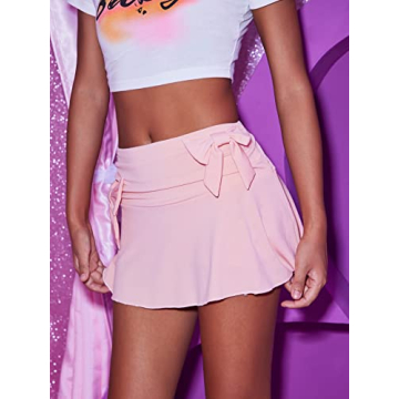 WDIRARA Women's Pink Bow Front Ruched Mini Skirt