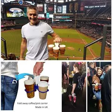 CarryAround Fold Away Cup Carrier/Caddy [Made in UK] Take-Out Coffee Soft Drink Pint Beer Beverage Holder, Sturdy Reusable Pocket Size, Festival Sports Gigs - Easy & Safe - hot Drinks, 2,3,4 Cups