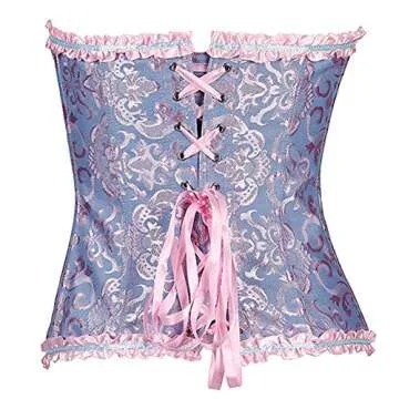 SHYMMUO Women Blue Floral Lace Up Corset Bustier Top
