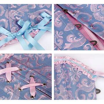 SHYMMUO Women Blue Floral Lace Up Corset Bustier Top