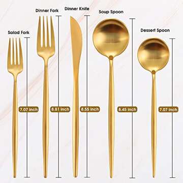 Matte Gold Silverware Set, IBIILII JEFF 40 Pieces Stainless Steel Flatware Set，Kitchen Utensil Set...