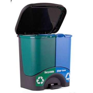 Mintra Home Trash Bins - 3 Gallon - 17.5inW x 17.5inH x 13inD - Double Bin - Green/Blue - Recycle, Trash, Can, Bin, Garbage, Plastic, Wastebasket, Adjustable, Removable, Home, Office, Durable