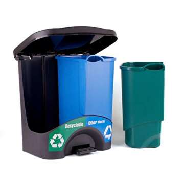 Mintra Home Trash Bins - 3 Gallon - 17.5inW x 17.5inH x 13inD - Double Bin - Green/Blue - Recycle, Trash, Can, Bin, Garbage, Plastic, Wastebasket, Adjustable, Removable, Home, Office, Durable