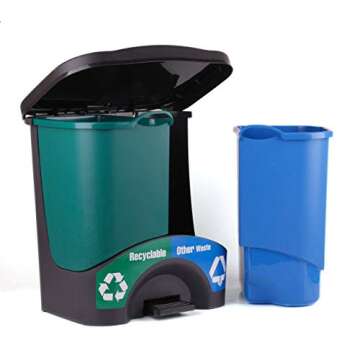 Mintra Home Trash Bins - 3 Gallon - 17.5inW x 17.5inH x 13inD - Double Bin - Green/Blue - Recycle, Trash, Can, Bin, Garbage, Plastic, Wastebasket, Adjustable, Removable, Home, Office, Durable