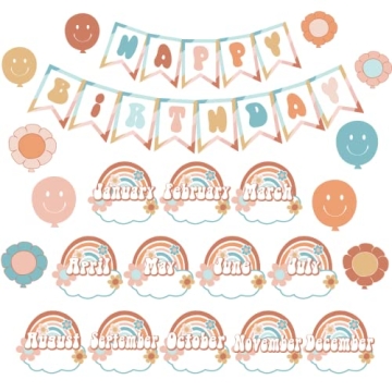 Groovy Happy Birthday Bulletin Board Set for Fun and Festive Classroom Decor