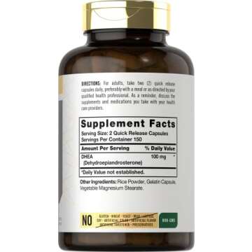 Carlyle DHEA 100mg Supplement | 300 Capsules | for Women and Men | Non-GMO & Gluten Free