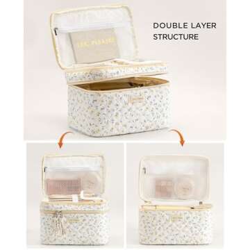 HBselect 2Pcs Double Layer Travel Makeup Bags - Cotton Quilted Coquette Kawaii Cherry Toiletry Bags ...