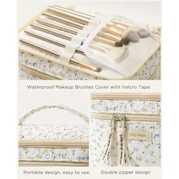 HBselect 2Pcs Double Layer Travel Makeup Bags - Cotton Quilted Coquette Kawaii Cherry Toiletry Bags for Women & Girls