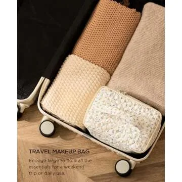 HBselect 2Pcs Double Layer Travel Makeup Bags - Cotton Quilted Coquette Kawaii Cherry Toiletry Bags for Women & Girls