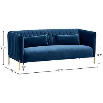 Amazon Brand – Rivet Frederick Mid-Century Channel Tufted Velvet Sofa Couch, 77.5"W, Navy Blue