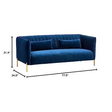 Amazon Brand – Rivet Frederick Mid-Century Channel Tufted Velvet Sofa Couch, 77.5"W, Navy Blue