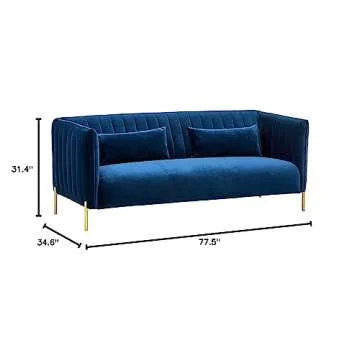 Amazon Brand – Rivet Frederick Mid-Century Channel Tufted Velvet Sofa Couch, 77.5"W, Navy Blue