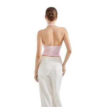 SUUKSESS Women Halter Backless Tank Tops Sexy High Neck Summer Going Out Tops Sleeveless Camisole Tops (Baby Powder,S) Pink