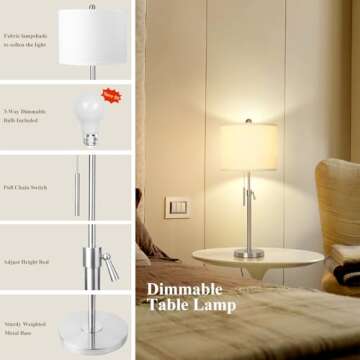 Elegant Adjustable Brushed Nickel Table Lamps Set of 2