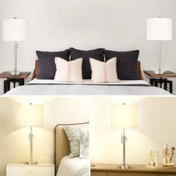 Elegant Adjustable Brushed Nickel Table Lamps Set of 2