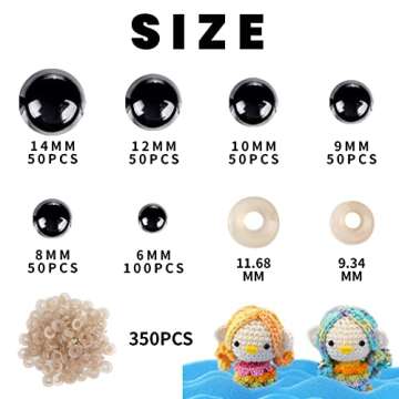 Cumkluu 700 Pcs Black Plastic Crochet Safety Eyes with Washers for 6-14mm Stuffed Animals and Amigurumi DIY Halloween Decorations