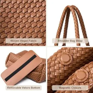 MELOLILA Woven Leather Handbags Large Woven Tote Bag for Women Fashion Woven Purse Vegan Leather Tote